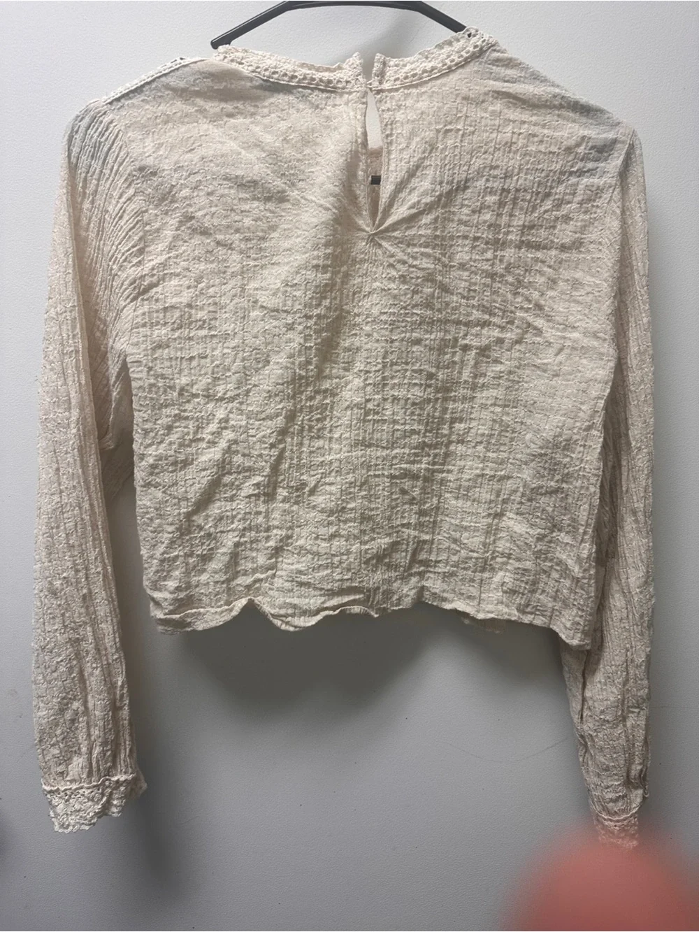 Zara Cream Crochet-Trim Gauze Blouse